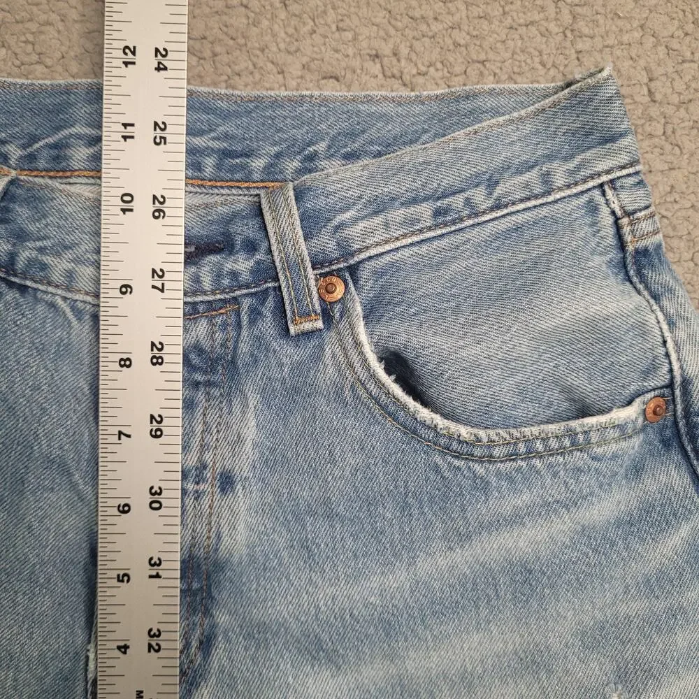 Levis 501 93 Jeans Men 29 Light Wash Blue Denim Distressed Straight Crop Raw Hem